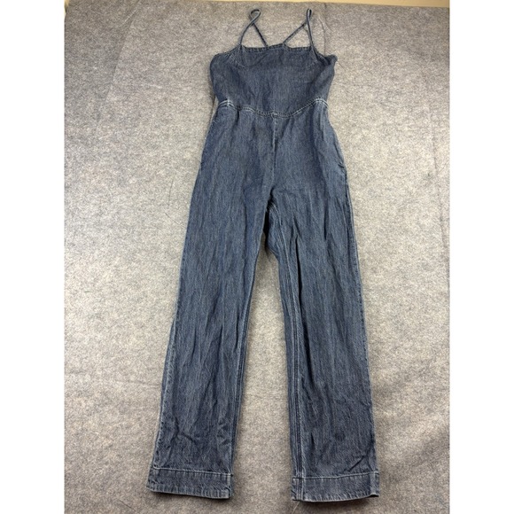 $375 Rag & Bone Linen Blend Denim Jumpsuit Blue Boho Wide Leg Womens S Overalls